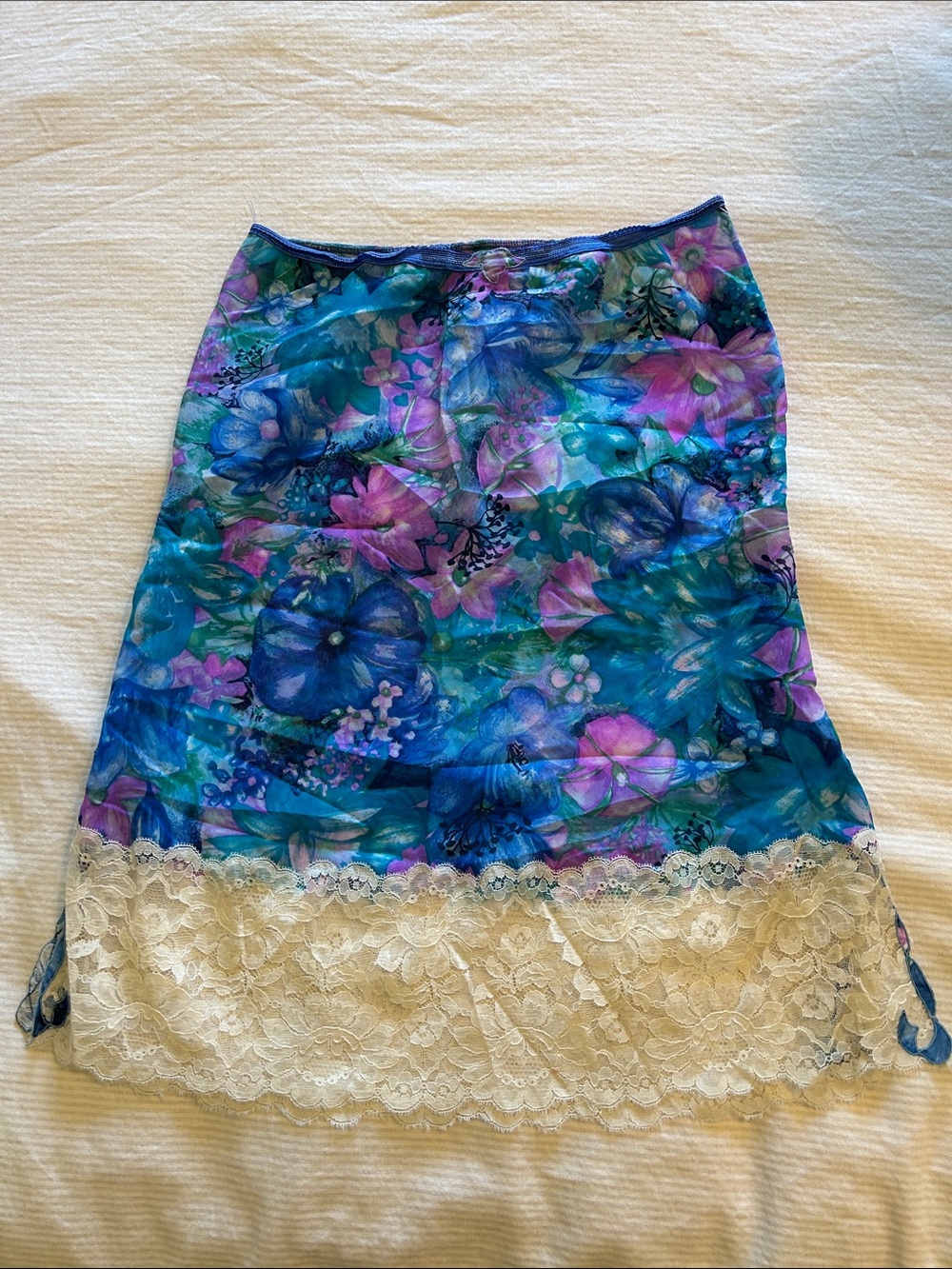 Vintage Floral Blue & Purple Lace-Hem Women's Slip